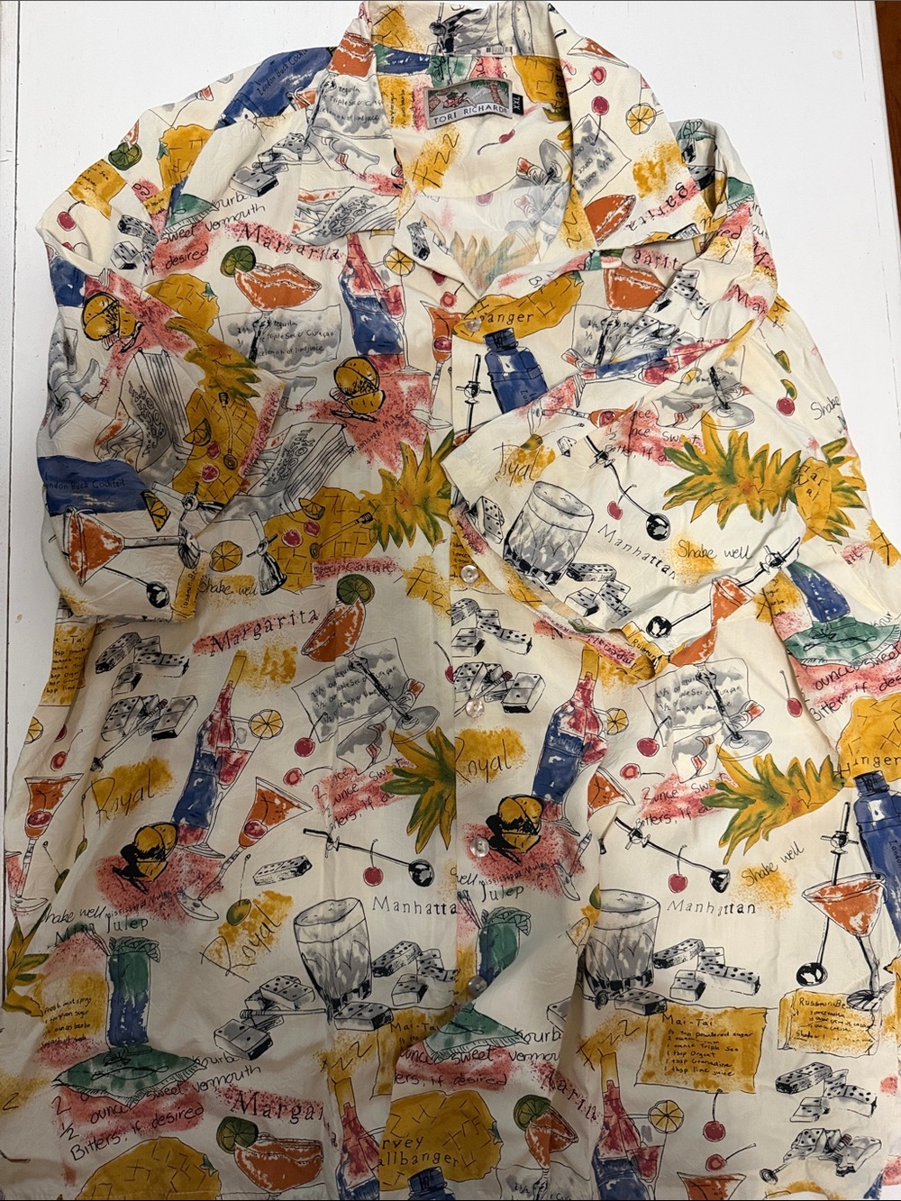 Tori Richard Cream Multicolor Tropical Cocktail Print Button-Down Shirt